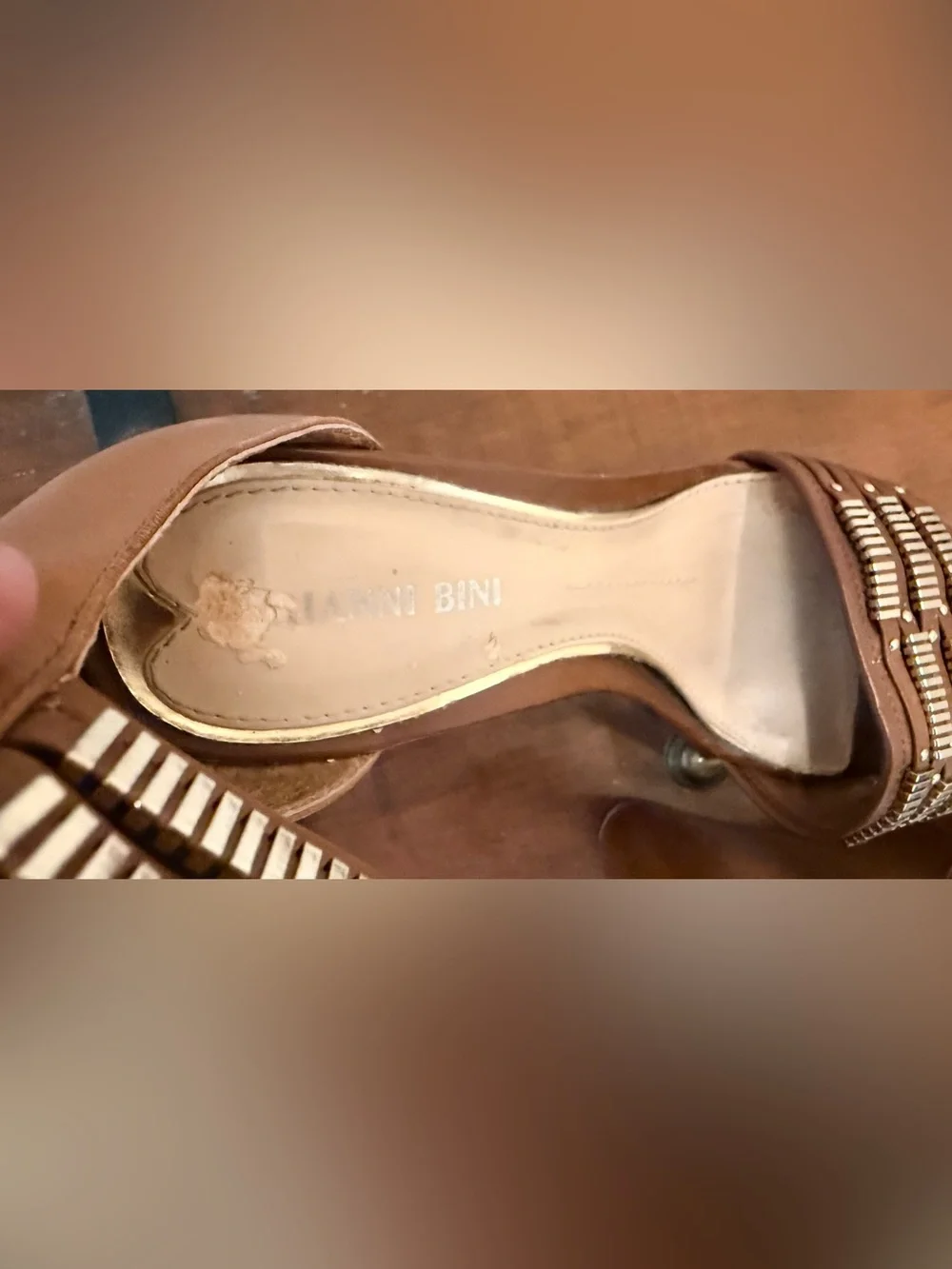 Gianni Bini Brown Wedge Sandals with Metallic Bead Accents